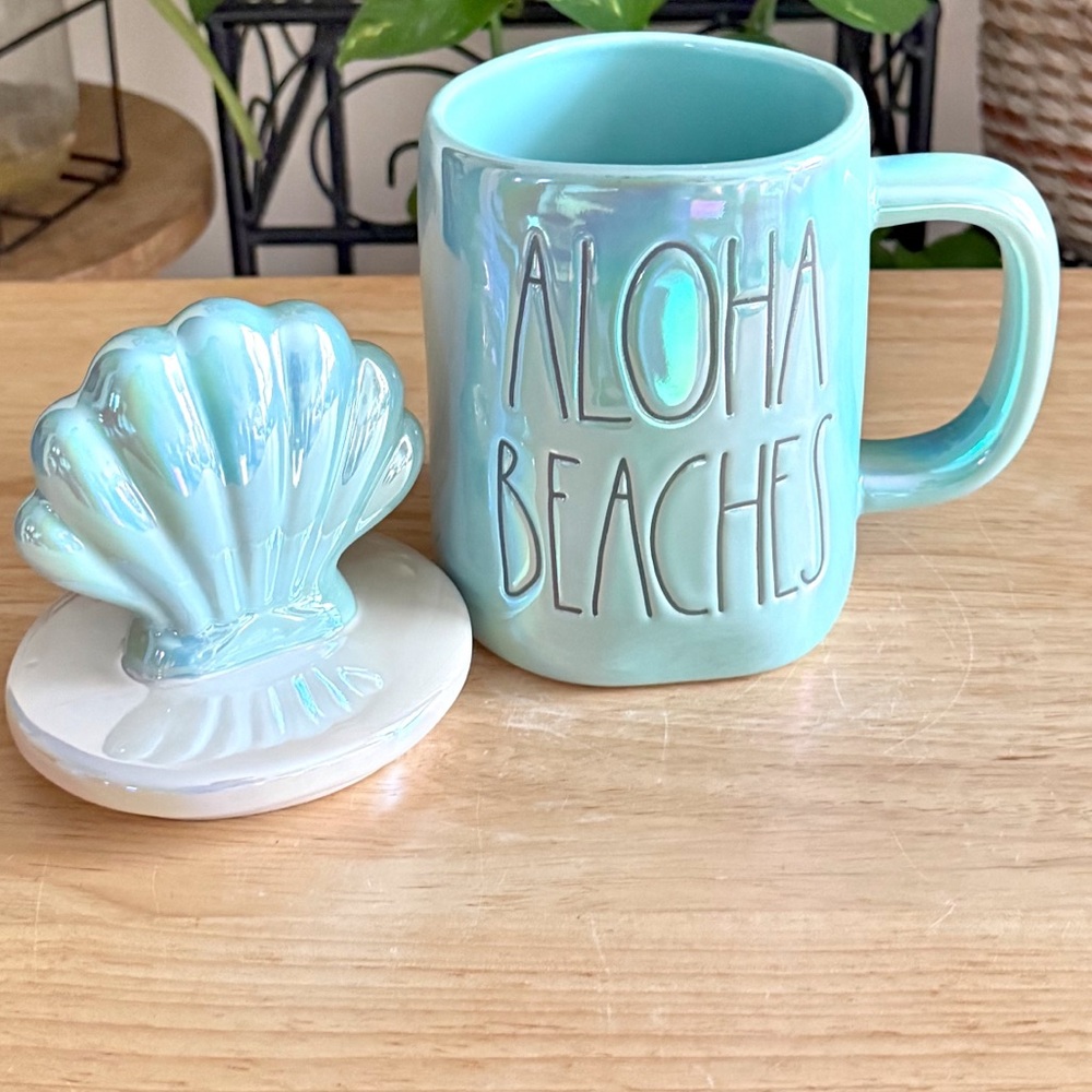 Rae Dunn ALOHA BEACHES Iridescent Mug w/ Shell Lid Coastal Beach House Decor - Picture 8 of 12